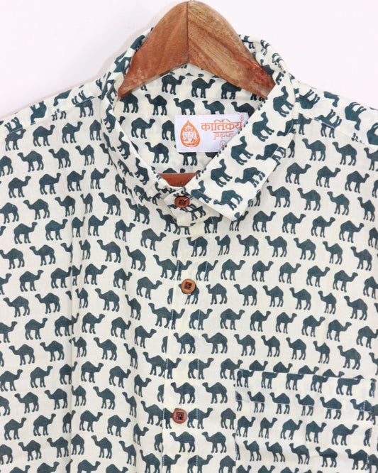 Jaisalmer Camel Print Half Sleeve Cotton Shirt for Men - Limited Edition