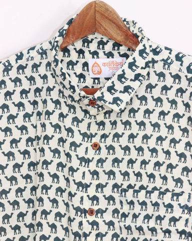 Jaisalmer Camel Print Half Sleeve Cotton Shirt for Men - Limited Edition