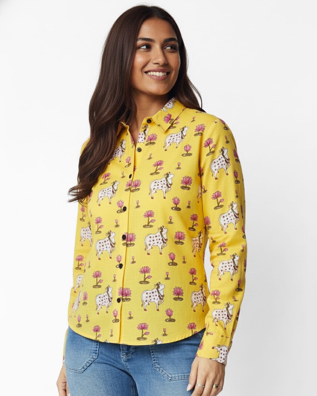 Womens Pichwai Cow Print Cotton Full Sleeves Shirt