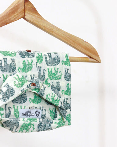 Green Elephant Print Half Shirt for Men