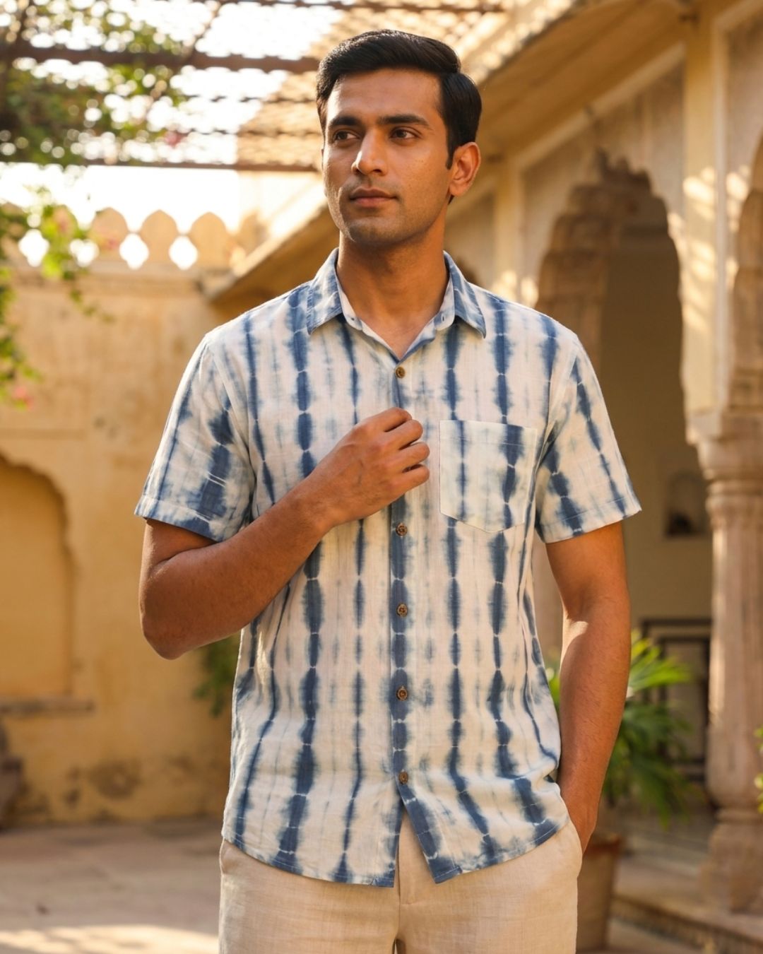 Light Blue Tie Dye Cotton Shirt