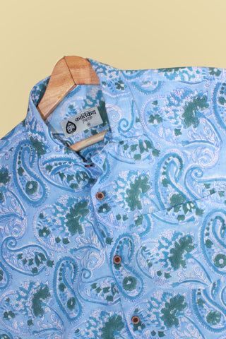 Sky Blue Indigo Print Organic Cotton Shirt