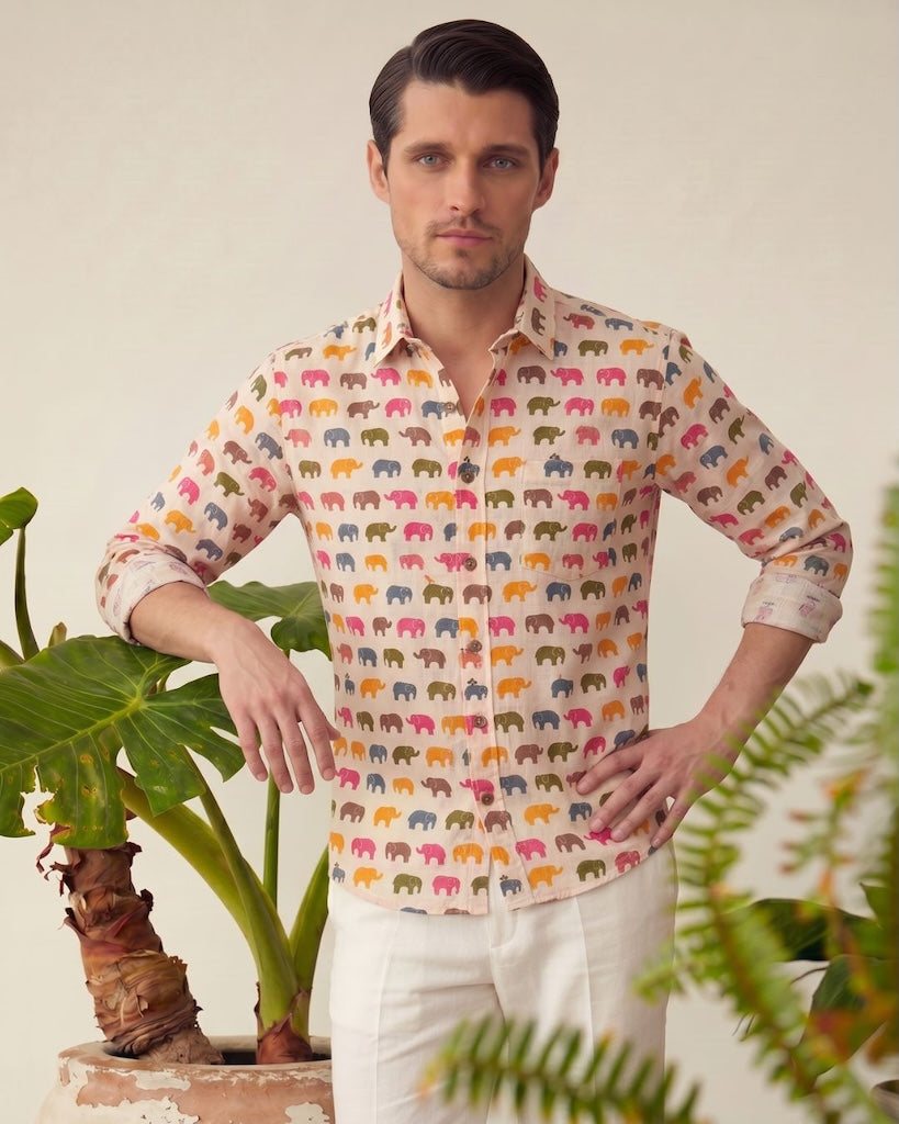 Small Elephant Full Sleeves Men Shirt By Kartikeya Jaipur