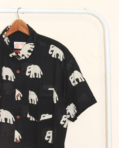 Bold Elephant Print Black Shirt for Men