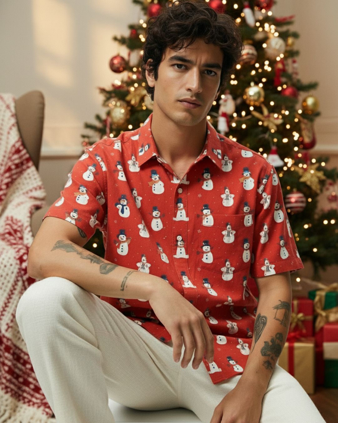 Men's Christmas Cotton Shirt Red