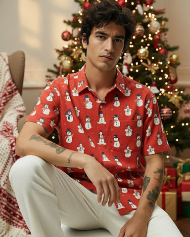 Men's Christmas Cotton Shirt Red