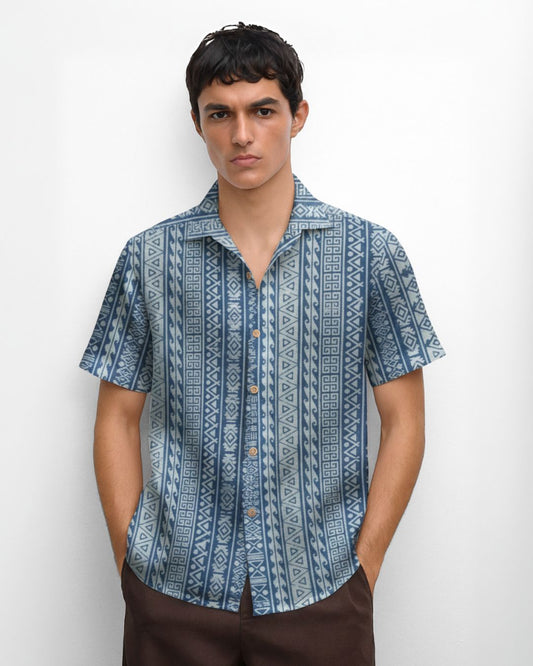 Stripe Tribal Geometric Print Shirt for Men