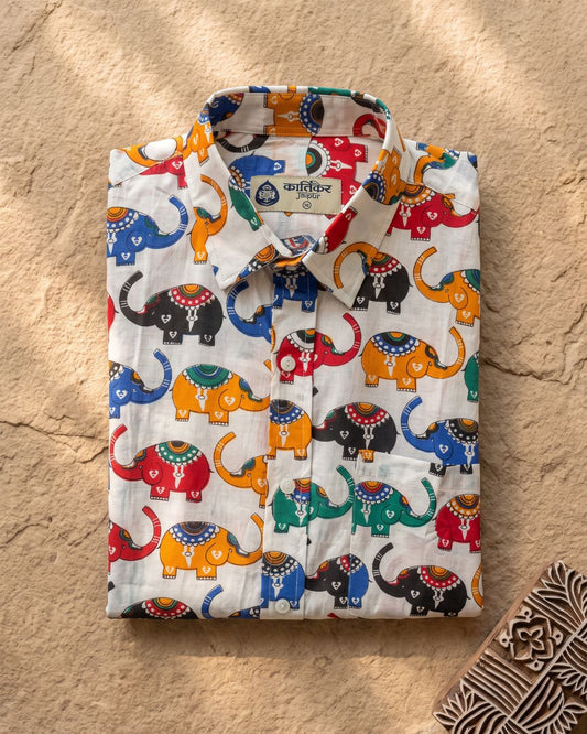 Kartikeya Jaipur Elephant Print Vintage Shirt for Men