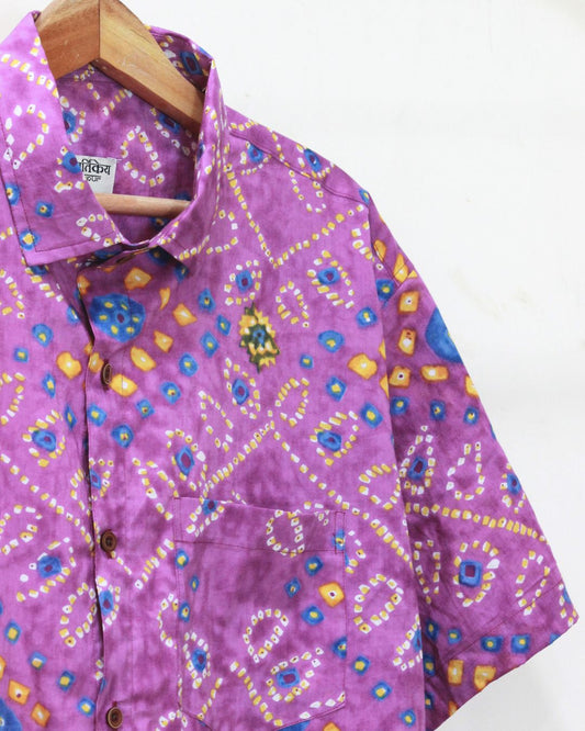 Purple Bandhej Print Men's Cotton Shirt