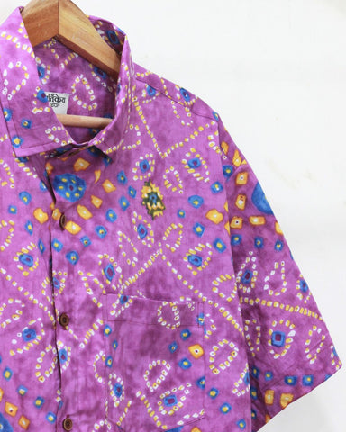 Purple Bandhej Print Men's Cotton Shirt
