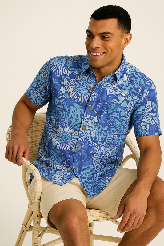 Abstract Print Shirt for Men in Indigo