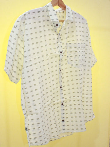 Miniature Elephant Print Plus Size Cotton Shirt for Men