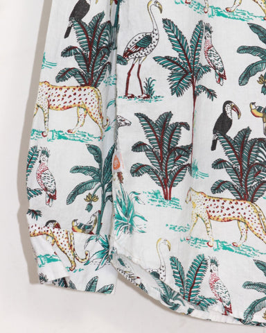 White Jungle Print Full Sleeve Shirt for Men