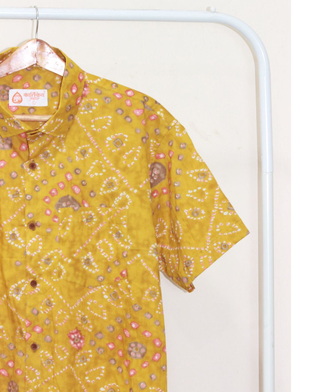 Yellow Bandhej Print Men's Cotton Shirt