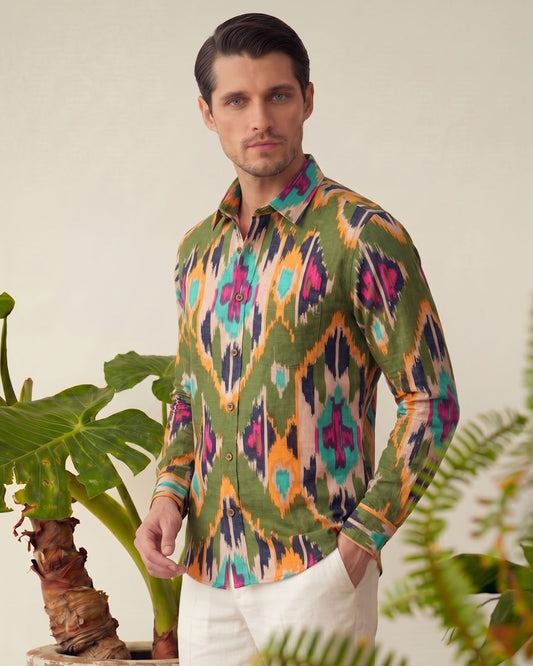 Classic Ikat Print Full Sleeves Cotton Men Shirt - Limited Edition