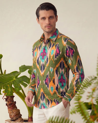Classic Ikat Print Full Sleeves Cotton Men Shirt - Limited Edition