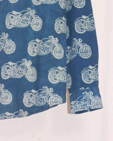 Indigo Full Sleeve Bullet Bike Print Shirt for Men