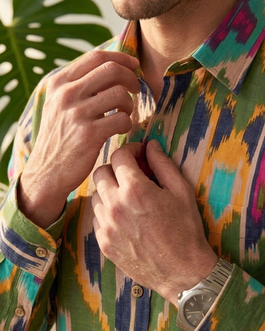 Classic Ikat Print Full Sleeves Cotton Men Shirt - Limited Edition
