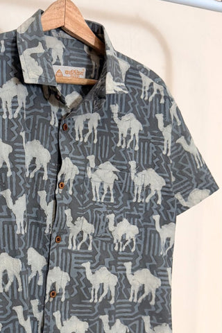 Traditional Camel Print Half Sleeve Shirt for Men