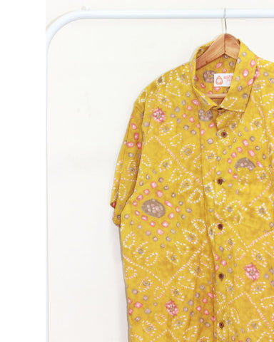 Yellow Bandhej Print Men's Cotton Shirt