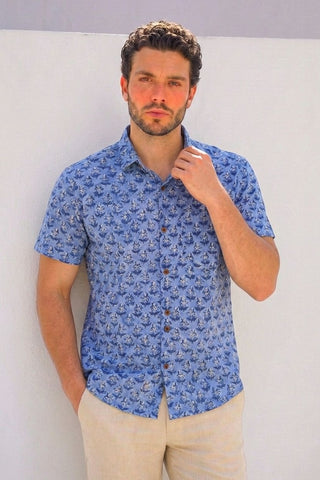 Natural Indigo Print Half Sleeve Cotton Shirt