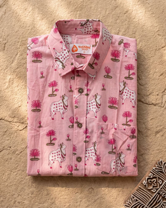Kartikeya Jaipur Mens Pichwai Cow Print Cotton Shirt