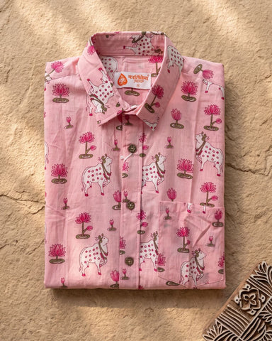 Kartikeya Jaipur Mens Pichwai Cow Print Cotton Shirt