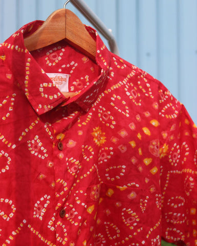 Red Bandhej Print Men's Cotton Shirt