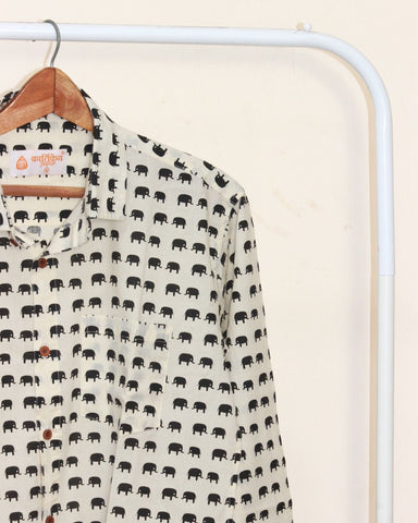 Black Elephant Print Full Sleeve Men's Shirt