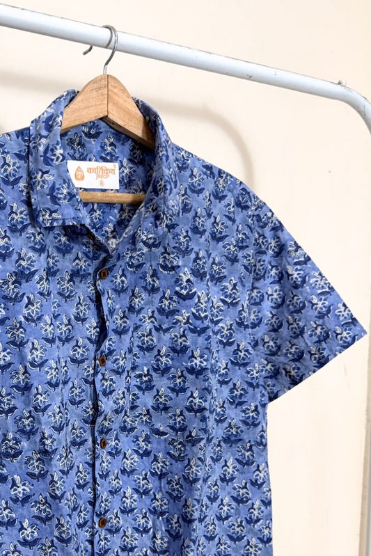 Natural Indigo Print Half Sleeve Cotton Shirt