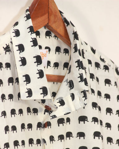 Black Elephant Print Full Sleeve Men's Shirt