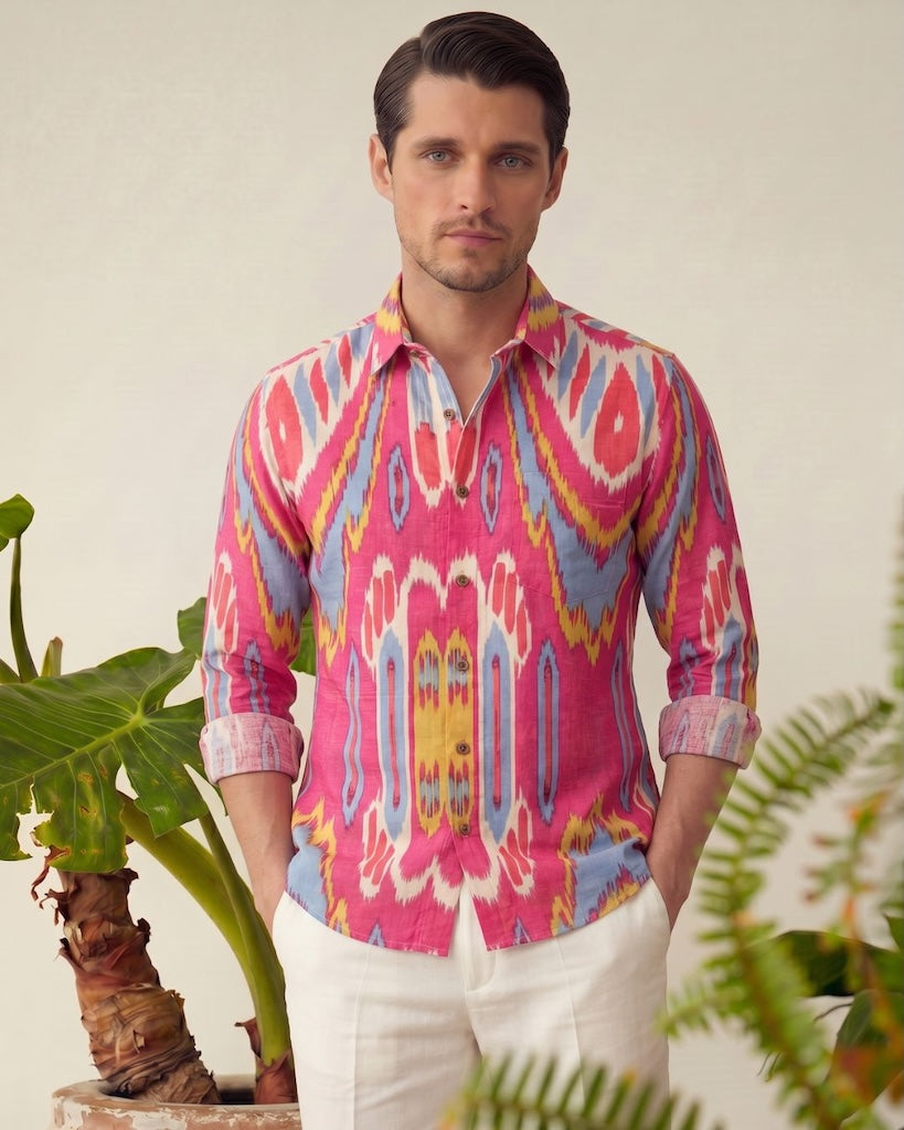 Classic Ikat Print Full Sleeves Cotton Men Shirt - Limited Edition