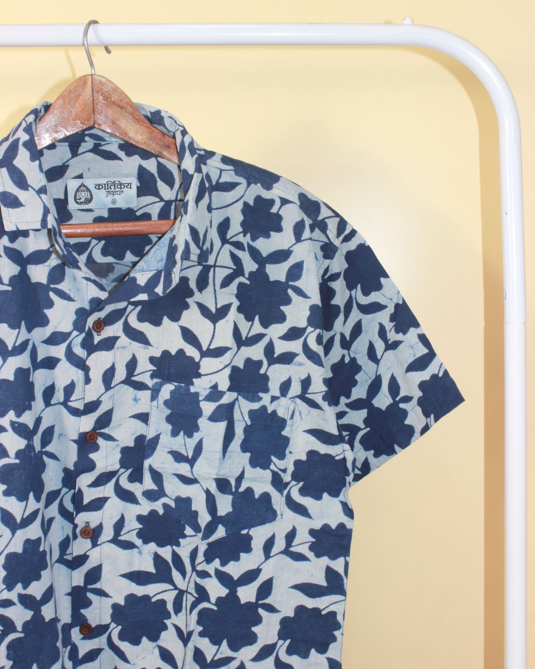 Organic Print Indigo Cotton Shirt for Men