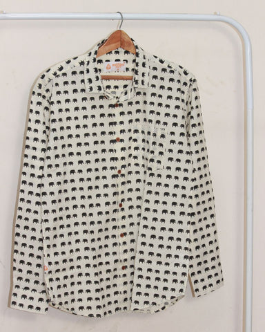 Black Elephant Print Full Sleeve Men's Shirt