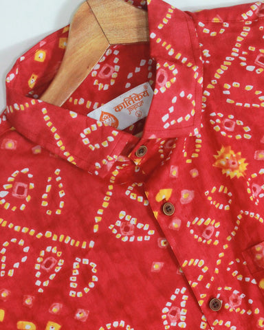 Red Bandhej Print Men's Cotton Shirt