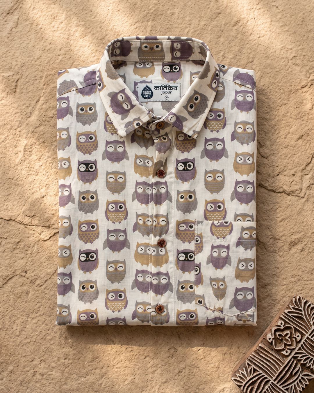 Cute Owl Men's Cotton Shirt - Kartikeya Jaipur