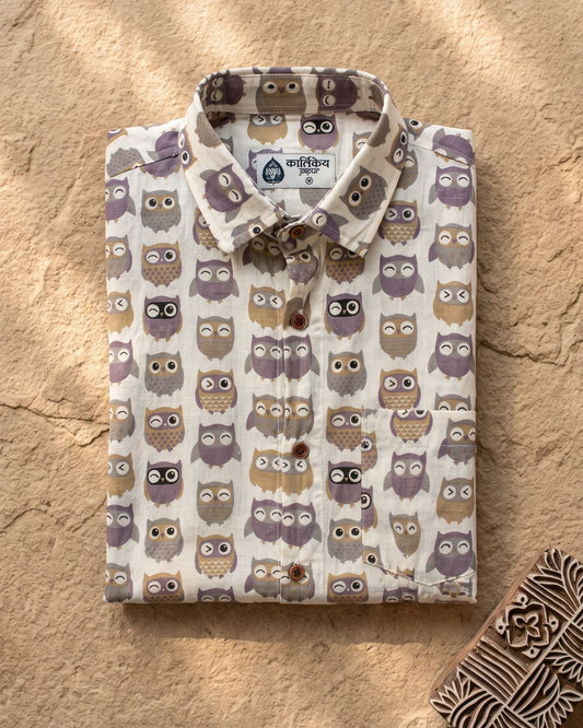 Cute Owl Men's Cotton Shirt - Kartikeya Jaipur