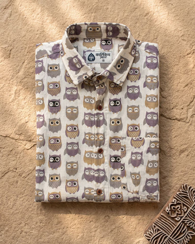Cute Owl Men's Cotton Shirt - Kartikeya Jaipur