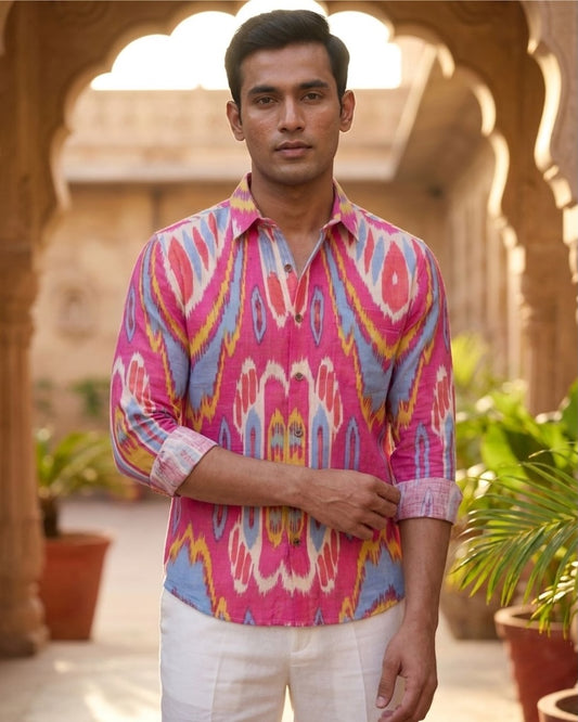 Classic Ikat Print Full Sleeves Cotton Men Shirt - Limited Edition