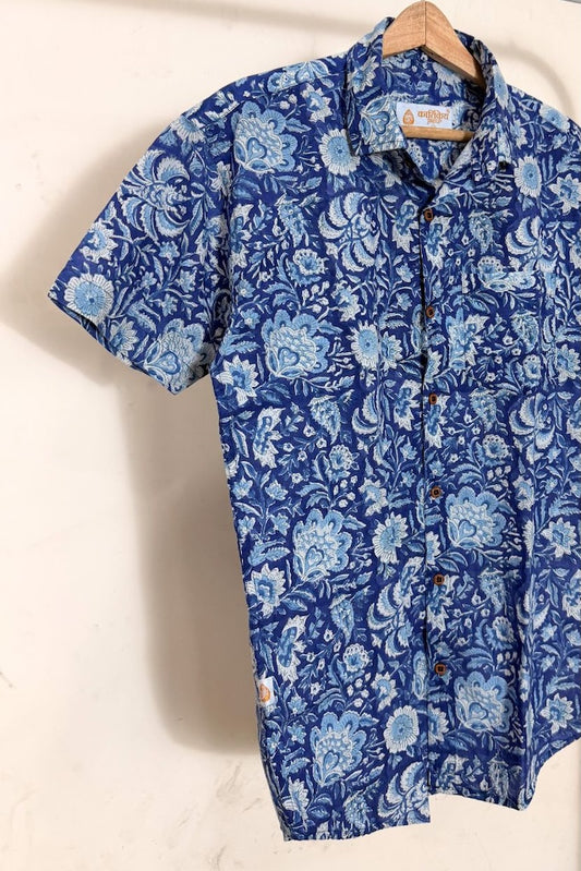 Organic Indigo Print Half Sleeve Cotton Shirt