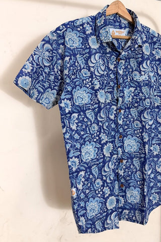 Organic Indigo Print Half Sleeve Cotton Shirt