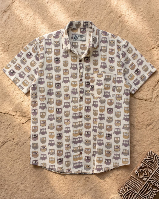 Cute Owl Men's Cotton Shirt - Kartikeya Jaipur