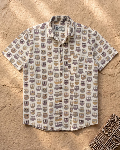 Cute Owl Men's Cotton Shirt - Kartikeya Jaipur