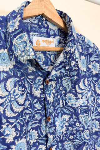 Organic Indigo Print Half Sleeve Cotton Shirt