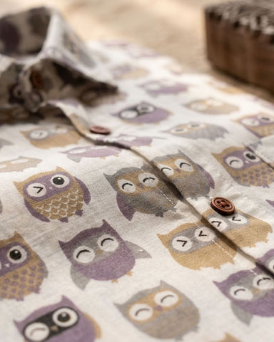 Cute Owl Men's Cotton Shirt - Kartikeya Jaipur