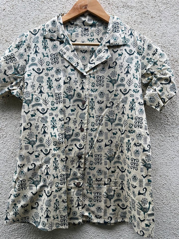 Tribal Print Half Sleeve Cotton Shirt for Women