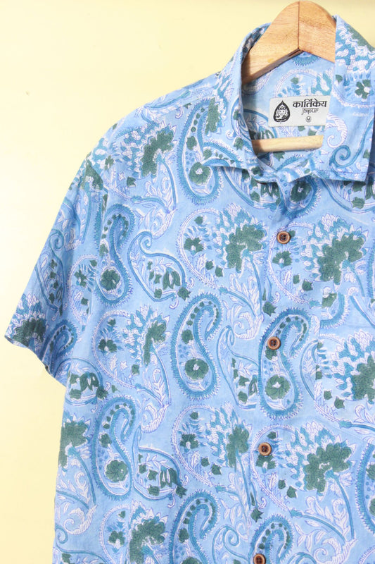 Sky Blue Indigo Print Organic Cotton Shirt