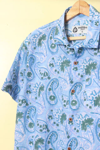Sky Blue Indigo Print Organic Cotton Shirt