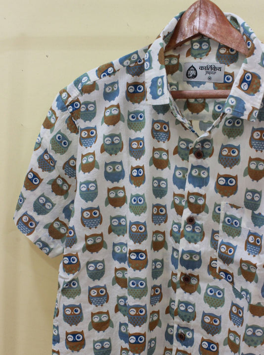 Half Sleeve Shirt for Men in Owl Print