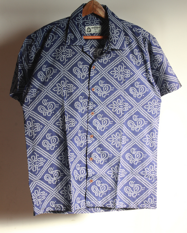 Blue Printed Camp Collar Bandhej Shirt